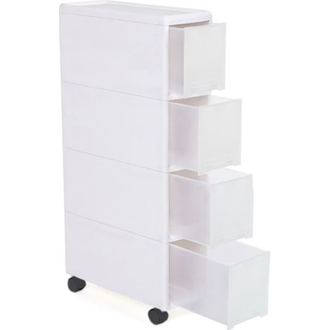 Carro estrecho de 4 cajones multiusos Blanco para ahorro de espacio con ruedas (1/5)
