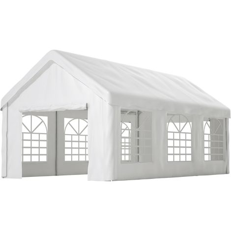 Garage tente véhicule 3 x 6 m double accès, portes roulantes avant/arrière, toile imperméable et structure métal renforcée, abri voiture ventilé – CHICFURN (1/5)