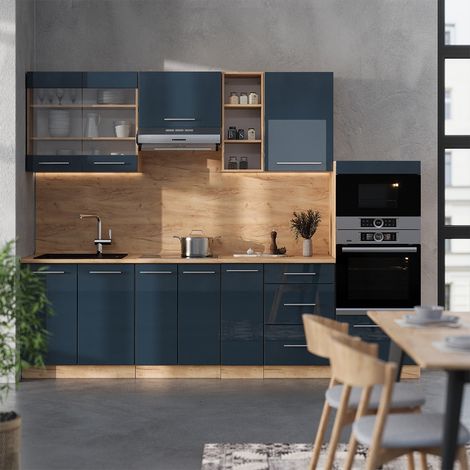 Cucina componibile Fame-Line, Blu scuro lucido/rovere dorato, 280 cm , PL Rovere, Vicco (1/5)