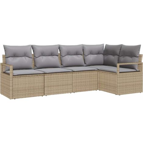 Maison Exclusive - Sofa Set mit Kissen 5 pcs Beige Poly Rattan