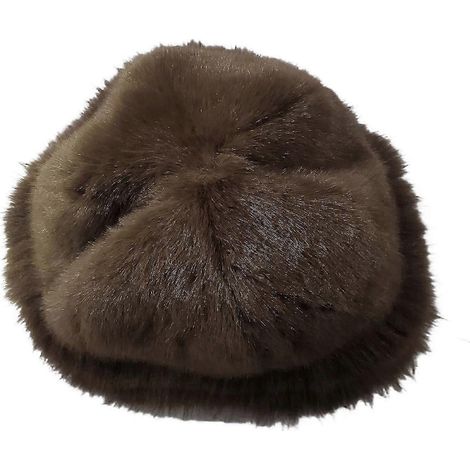Damen-Wintermütze, dick, flauschig, aus Kunstfell, wärmespeichernd, winddicht, im mongolischen Stil, randlos, einfarbig-Dark brown (1/5)