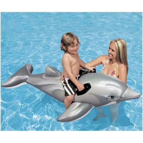 Matelas de plage gonflable dauphin, 175 cm, gris et noir, pour enfants, assorti (1/2)