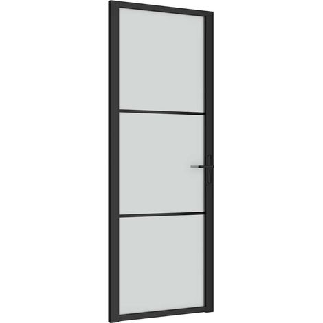 Porte intérieure 76x201,5 cm Noir Verre mat et aluminium