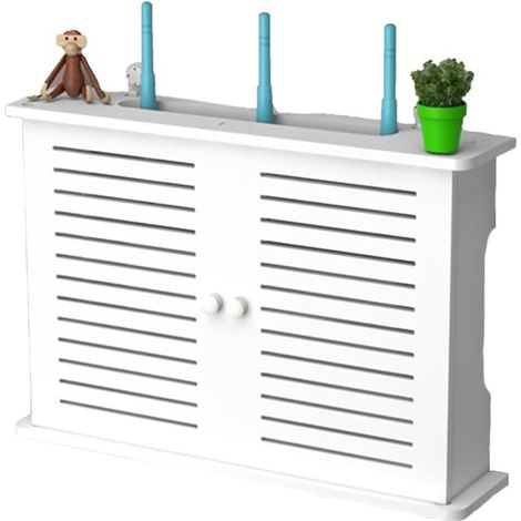 Armario blanco para router con ventilación,39x9x27 cm,Caja de almacenamiento con cerradura para módem,equipos de red y cables (1/5)