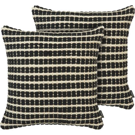 Dekokissen 2er Set YONCALI Baumwolle 45 x 45 cm Schwarz Kariertes Muster (1/5)