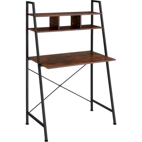 Bureau d'ordinateur 85cm X 46, style industriel et loft en bois foncé (1/5)