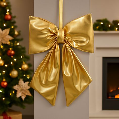 Fiocco in poliestere colore oro metallizzato per decorazioni natalizie -40 cm (1/4)