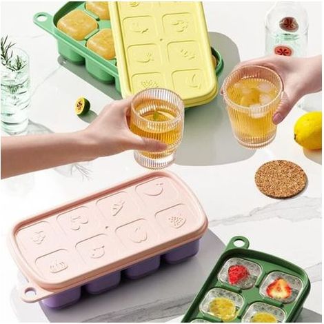 Bac à glaçons réutilisable avec couvercle en silicone et boîte de rangement pour une préparation hygiénique et pratique de la glace maison. - Crezuo