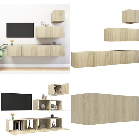 Ensemble de meubles TV 4 pcs Chêne sonoma Bois d'ingénierie - Meuble Tv - Meuble Tv Mural - Meuble Tv Suspendu - Salon - Rangement - Home & Living (1/5)