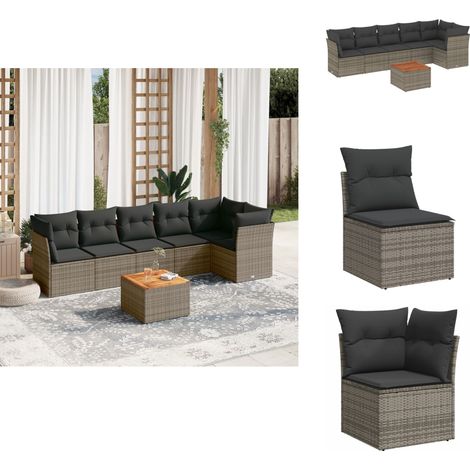 7-tlg. Garten-Sofagarnitur mit Kissen Grau Poly Rattan - Gartenmöbel Set - Esszimmergarnitur - Outdoor Möbel - Lounge Sofa - Rattan Gartenmöbel (1/5)