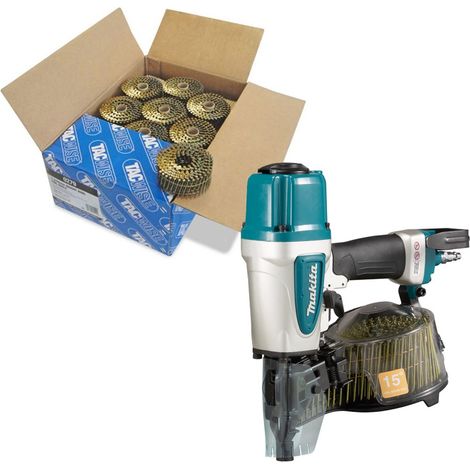 Makita AN613 Pneumatic Coil Nailer Air Pin Gun and 9000 2.3 50mm Flat Coil Nails (1/4)
