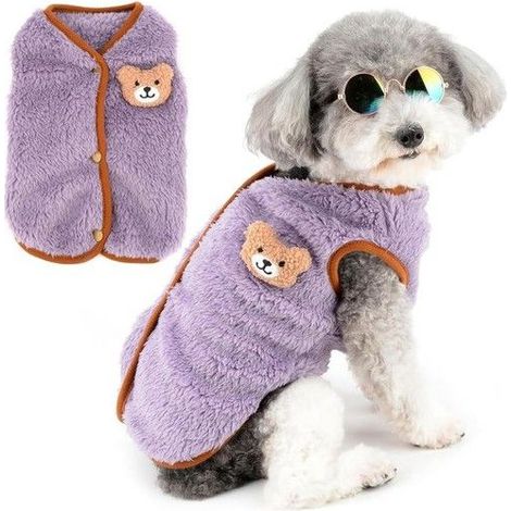 Pull Pelucheux Manteaux pour Chien pour Petits Chiens Pull Chaud en Polaire Gilet d'Hiver Vestes avec Anneau en D Mignon Ours (1/5)