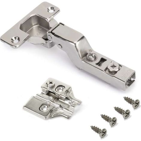 Emuca Kit cerniera collo alto X92 con chiusura ammortizzata e basetta, Basetta a vite, Nichelato, Acciaio.