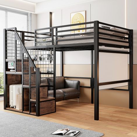 Lit superposé avec échelle de sécurité , lit enfant avec cadre en fer et espace de rangement, lit junior (1/5)