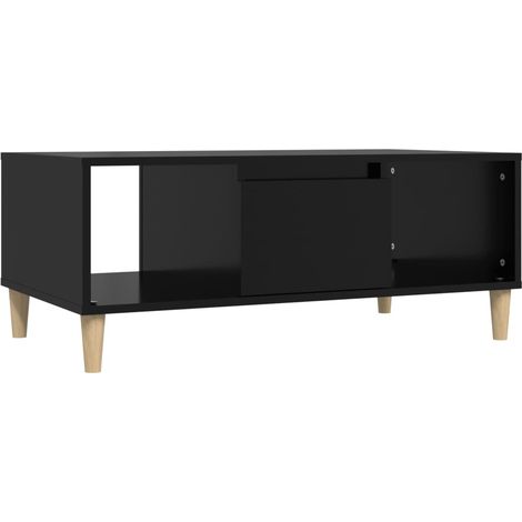 Mesa de centro con cajón 2 compartimentos abiertos diseño moderno 90 x 50 x 36,5 cm madera de ingeniería negra DEC039829