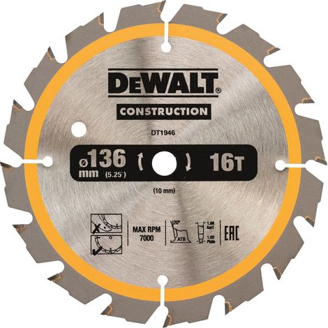 DeWalt DT1946-QZ Lama Sega Circolare 136x10mm 16T Legno Chiodato