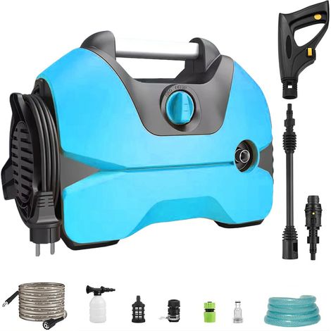 3000W électrique haute pression laveuse Portable lavage voiture pistolet polyvalent Machine à laver pour sols de jardin maison et voiture laveuse pistolet, Bleu (1/5)