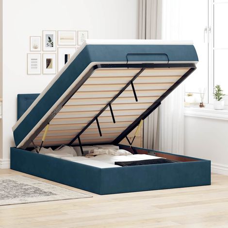 vidaXL Lit ottoman avec matelas bleu foncé 120x190 cm velours (1/5)