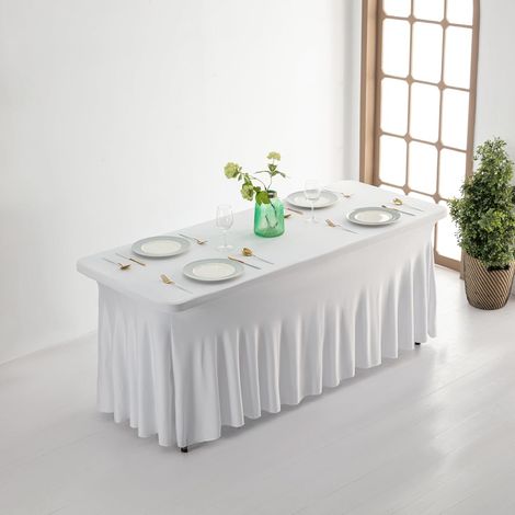 élastiques Housse pour Tables Nappe de Tables, Nappes de Buffet, Housse de Table à bière, Ensemble de Tente à bière, Housse de Jupe pour événement de Mariage, 183 x 76 x 76 cm (Blanc) (1/5)