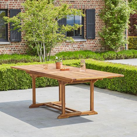 Berah Getah – Table de jardin extensible en teck huilé massif 8/10 places – Longueur 180/240 cm – Largeur 100 cm – Hauteur 75 cm – Épaisseur plateau 3 cm