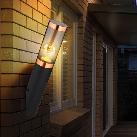 Außenwandlampe Wandleuchte Edelstahl Garten Kupfer rauch Wandlampe Fackel Aussen, schwarz rauch, 1x E27, BxH 7,6x41 cm