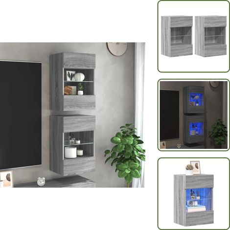Comodino a parete - vidaXL Mobili da parete con luci LED per TV 2pz Grigio Sonoma 40x30x60,5 cm - Armadi a parete