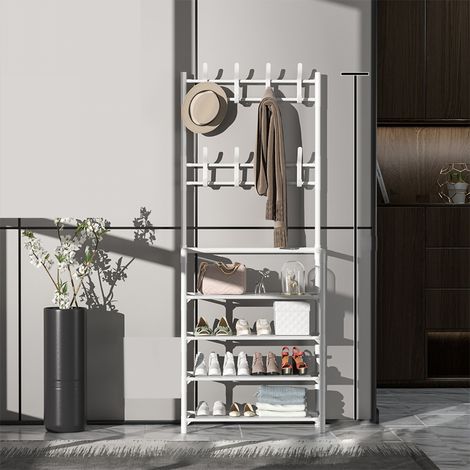 Moderne Garderobe mit Metallgestell und unteren Ablagen für mehr Ordnung im Eingangsbereich, 60 cm, 4 Ebenen, weiß