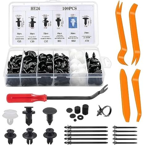Clips de fixation pour carrosserie, 135 pièces, clips de fixation en nylon et plastique avec outils de démontage (1/4)