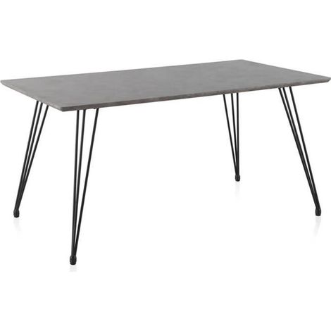 Table rectangulaire - JUANIO - JUANIO - Effet ciment gris - Pieds métalliques noirs - 6 places (1/4)