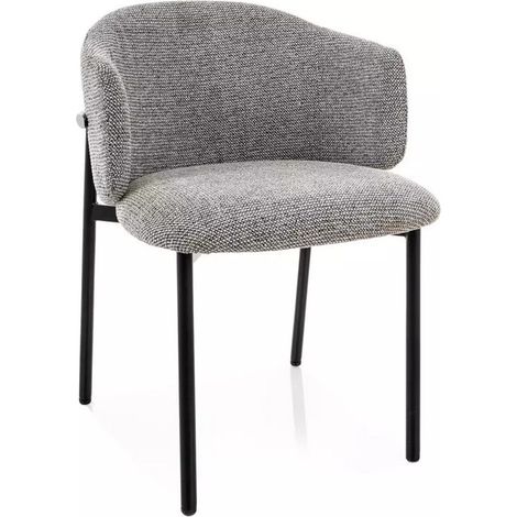 Chaise de Table Tissu Chiné Gris et Pieds Métal Noir Felicy (1/5)
