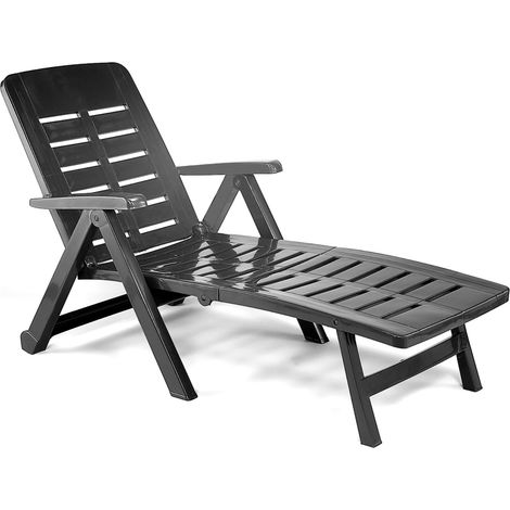 Liegestuhl Noahs, Gartenstuhl mit Rädern, Klappbar Made in Italy, Tragkraft 120 kg, 189x72x96h cm Anthrazit