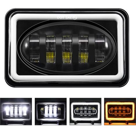 1 phare de voiture LED 12,7 cm 4 x 6 phare rectangulaire avec faisceau haut/bas DRL clignotant compatible H4651 H4652 H4656 H4666 H6545 de remplacement pour Peterbilt Kenworth Freightinger Ford Probe (1/5)