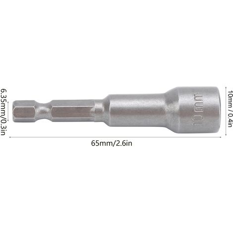 Manchon hexagonal en chrome-vanadium de 10 mm avec aimant puissant et douille à écrou haute résistance, foret pour pistolet, manchon de serrage électropneumatique, lot de 10 (1/5)