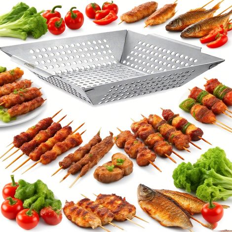 Panier à grillades, poignée portable, idéal pour le poisson, indispensable pour le barbecue, grand format (1/5)