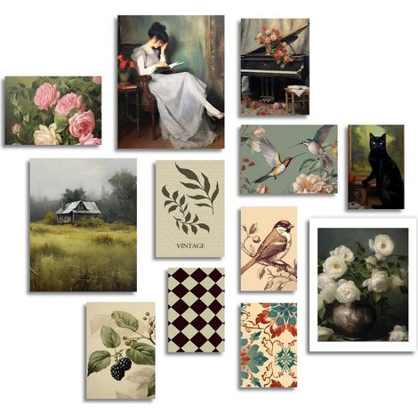 Vintage Rustikale Wandbilder Französisches Land Blumen Leinwand Bilder 12er Set (1/5)