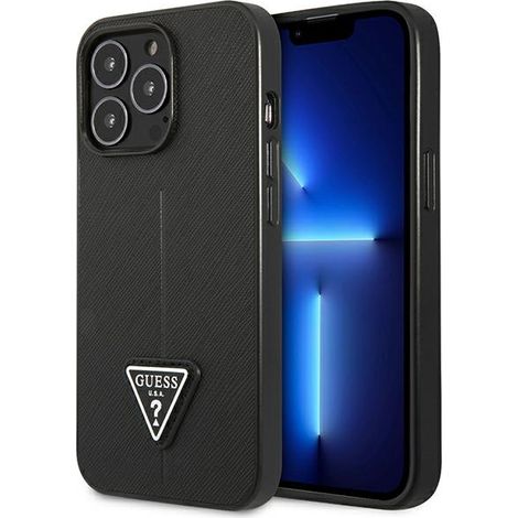 Guess GUHCP14LPSATLK iPhone 14 Pro 6.1 Schwarz/Schwarz Hartschalenetui mit Saffiano-Dreieck-Logo (1/5)