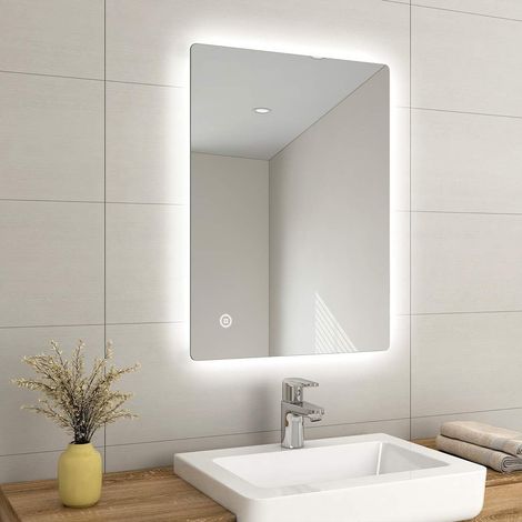 EMKE Illuminated LED Bathroom Mirror LED Mirrors Light with Touch Contro Switch + Anti Fog + IP44 Rated 800 x 600 mm