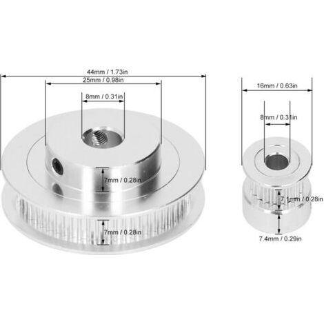 BUNTHAUS Poulie de synchronisation en alliage d'aluminium GT2, 2 jeux de roues synchrones avec 2 pièces de longueur 200mm largeur 6mm, courroie 8mm alésage intérieur