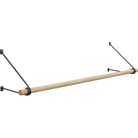 SOTECH Wandgarderobe 260 x 250 mm mit Ø 30 mm Kleiderstange aus Eichenholz, Länge: 50 cm mit Halterung Rohstahl lackiert