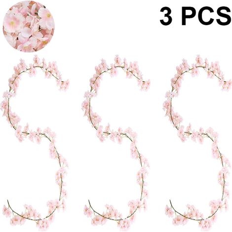 Guirlande de 3 fleurs de cerisier artificielles en soie à suspendre, idéale pour la décoration de mariages et d'intérieurs.