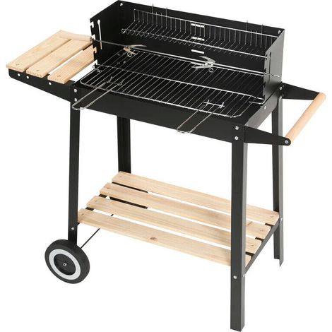 Rectangular Trolley Charcoal BBQ Grill with Shelves & Wheels 85 x 80 x 27.5cm