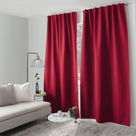 Rideau occultant aspect chambray Rouge 140x240 cm (1/3)