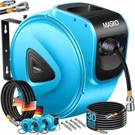 MASKO® Avvolgitubo automatico per aria compressa con attacco da 1/4 - Avvolgitubo a parete Portagomma Avvolgitubo per aria compressa Blu / 30m