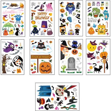 Lot d'autocollants statiques Halloween, décorations fenêtre PVC, pour vitres, portes, miroirs et murs brillants (1/5)