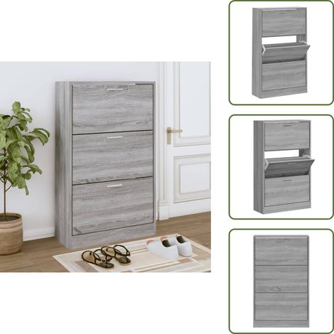 Armoire à chaussures Sonoma gris 63x24x103 cm Bois d'ingénierie - Meuble Range Chaussures - Armoire Chaussure - Rangement Chaussures - Placard Chaussures - Organiseur Chaussures (1/5)