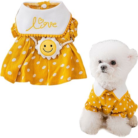 Robe pour chien, douce et respirante, élégante, motif princesse floral, avec fleurs, pour petit chien (jaune)