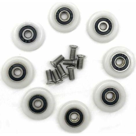 Lot de 8 roulettes de rechange pour porte de douche, diamètre 23 mm. Fixation pour porte et paroi de douche. (1/5)