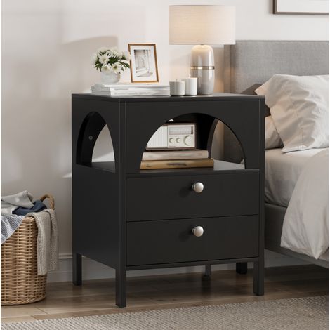 Comodino 45x40x58 cm in MDF nero, con contenitore per camera, FloraGrace (1/5)