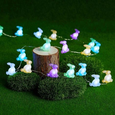 KLVGTIFS PU - Guirlande lumineuse de Pâques de 3 m, 30 LED en forme de lapin, fil de cuivre, alimentée par piles, avec télécommande 8 mod (1/5)