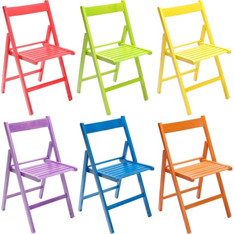 Marvin Sedia in Legno Pieghevole Birreria Colorata Interno o Esterno Salvaspazio Richiudibile da Campeggio Giardino Cucina Legno Massello Di Faggio Multicolor - 6 Sedie